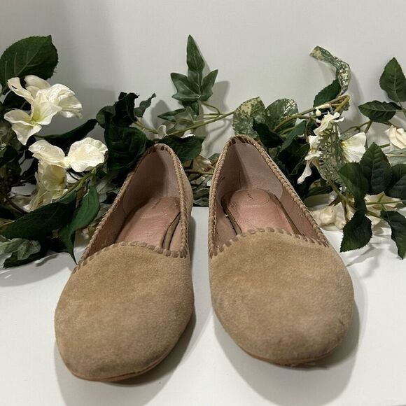 Lands' End Slip-on Flats Women's Size 10B Tan Brown Suede Leather Round Toe - Picture 1 of 11